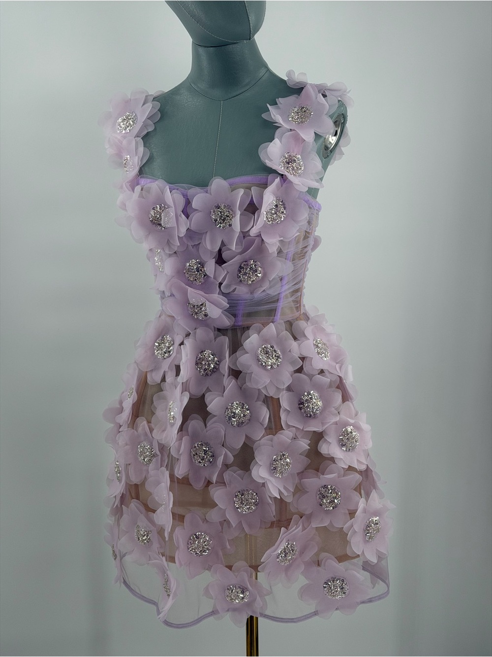 🆕 BRONX & BANCO 🧿 NWOT Rosalie Floral-Appliqué Mini Dress, Lavender, Sz XS US2 - Picture 5 of 16